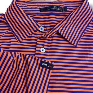 RLX Ralph Lauren Golf Polo Shirt Blue Orange Striped‎ Mens Size Large
